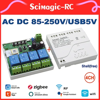 AC DC 7 ~ 32V 85 ~ 250V USB 5V ZigBee 3.0 Tuya Smart Home Switch Module 1/2/4 Way Voice Remote Control Работа с Alexa Google Home