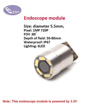 1MP диаметър 5.5mm неръждаема стомана тръба ендоскоп модул FOV80 ゚USB ендоскоп сонда EZ-EN55S-R