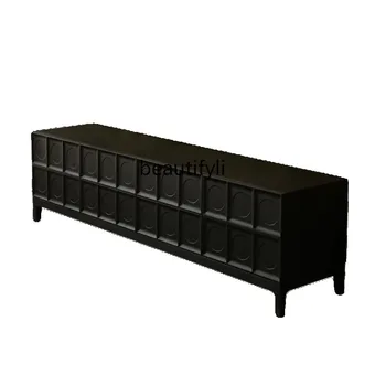 American Country Retro Solid Wood TV Cabinet Matte Black Living Room Film and Television Cabinet Audiovisual Cabinet
