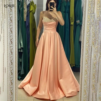 LORIE Твърди A-Line официални абитуриентски рокли перли V-образно деколте спагети презрамки Дубай плисета булката вечерна рокля 2022 халат де soirée femme
