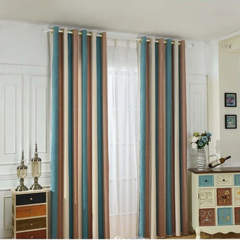 Модни кафяви/сини/бежови завеси за всекидневна Трапезария спалня шевове раиран панел модерен шенилна лента затъмнение прозорец