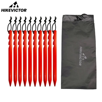 Hikevictor 10pcs алуминиева сплав лек палатка колчета открит къмпинг 18 см палатка колове вятър въже палатка ноктите с чанта съхранение случай