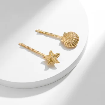 Summer Woman Shell Starfish Hair Clip Alloy Golden One Word Clip Аксесоари за коса Set Ins Fashion Elegant Hair Jewelry Gifts