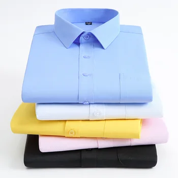 Мъжки бизнес случайни памучна риза единична кръпка джоб дълъг ръкав стандарт-годни удобни бутон надолу карирани ризи S-7XL