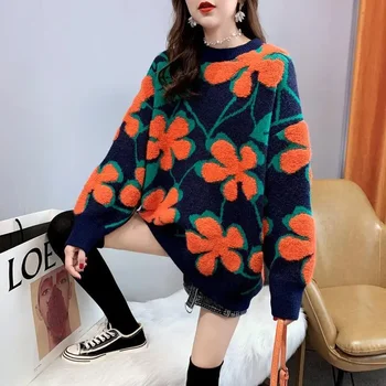 Дамски пуловер пуловери върховете корейски тънък цвете жени пуловер трикотажни пуловер нова пролет есен Femme джъмпер меки топли трикотаж