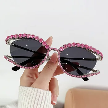Ретро кръгли слънчеви очила жени 2024 Модни уникални слънчеви очила без рамки за дами Изящни диамантени кристални нюанси