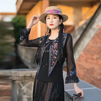 2023 нов дамски китайски ретро национален стил бродерия жакард ресни рамо шал елегантен етнически аксесоар шал t001
