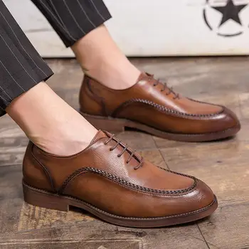 Мъжки обувки 2023 Нови летни ежедневни кожени обувки Мъжки бизнес Официален британски стил Меко дъно Дерби Черни приливни обувки