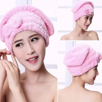 Cap за жени Шапка за коса микрофибър Бързо сушене на коса Баня Spa Bowknot Wrap кърпа шапка капачка за баня аксесоари за баня