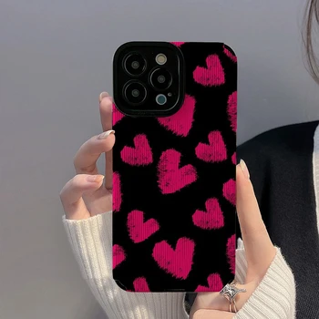 Графити розов калъф за телефон с любовно сърце за iPhone 11 12 13 14 Pro Max 7 8 Plus X XR XS Max Черен обектив Защита на мек силиконов капак