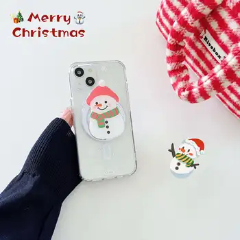 Коледа карикатура снежен човек магнитна скоба телефон случай за iPhone 15 14 13 12 11 Pro Макс удароустойчив акрил обратно мека корица Funda