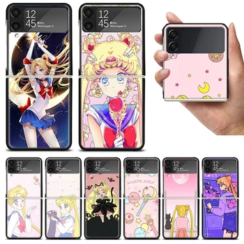 Pretty S-Sailor-Moon Zflip4 Zflip5 телефон случай за Samsung Z Flip3 Flip4 Flip5 5G zFlip 4 5 капак мобилен телефон черупка Caso Fundas