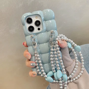 Луксозен калъф за телефон с кръстосано тяло за iPhone 15 14 13 11 12 Pro Max Egg Puffs 3D решетъчни гънки Удароустойчив капак Funda