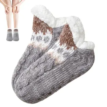 Пухкави чорапи Агнешка вълна Уютни и неплъзгащи се чорапи Чорапи с един размер Домакински облекла за хол Учебна стая Игрална зала Спалня