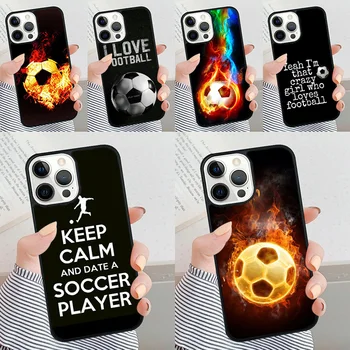 Fire Football Soccer Ball телефон случай за iPhone 11 12 13 14 15 Pro Max мини заден капак за iPhone XR X XS Max 7 8 Plus Fundas