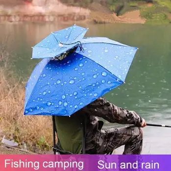 Сгъваема шапка за чадър на открито Жени Мъже Риболов Двуслойни шапки Шапка за слънце Шапка за къмпинг чадър Дъждоустойчива плажна глава Шапки