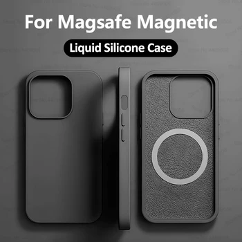 Официален луксозен течен силиконов калъф за APPLE iPhone 11 13 12 14 15 Pro Max Plus за безжично зареждане Magsafe Shockproof Cover