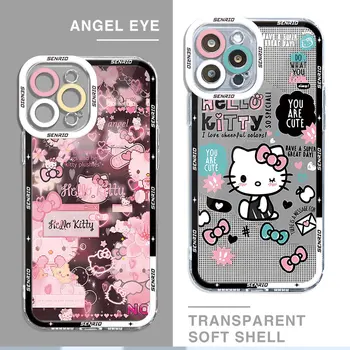 Калъф за Apple iPhone 15 Plus 13 Pro Max 12 Mini XR 14 Pro 8 7 6s 11 SE X XS Прозрачен силиконов капак Sanrio Hello Kitty Luxury