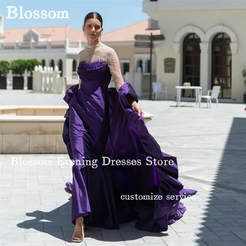 Beaded Sequins Long Sleeves Luxury Evening Dresses 2024 Purple Taffeta Prom Dress Jacket Party Gown فساتين مناسبة رسمية