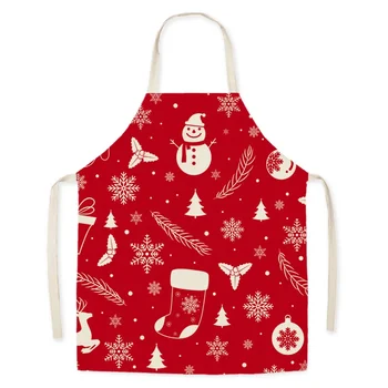 Червен празничен карикатура Коледа снежен човек снежинка модел маслоустойчив бельо ръка избършете без ръкави престилка домакинство почистване кухня