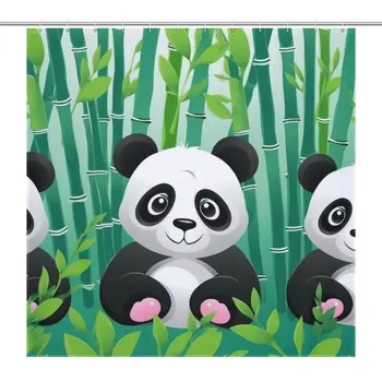 Fabric Extra Long Panda бамбук душ завеса баня декор водоустойчив тропически дървета баня завеси 12pcs куки