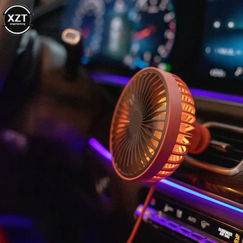 Нов автомобилен вентилатор 360 градуса въртящ се хладен цветен LED светлини USB захранван автомобил Auto мощен вентилатор за охлаждане на въздуха за монтиран въздушен вентилатор за кола