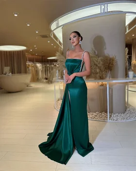 Елегантна тъмнозелена парти рокля Русалка Блестящо италианско кльощаво рамо с висок сатен без гръб за дамска вечерна рокля
