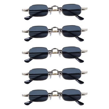 5X Ретро пънк очила Прозрачни квадратни слънчеви очила Женски ретро слънчеви очила Мъже Метална рамка-Черно Сиво & Злато