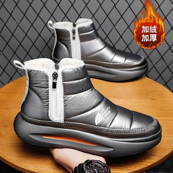 Зимни обувки Мъже 2023 Кожа топло удобни ботуши сняг открит водоустойчив надолу ботуши високо Топ глезена ботуши платформа обувки