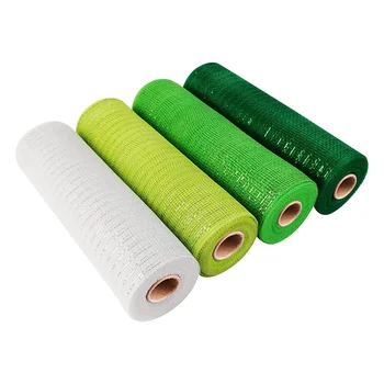 4 ролка Ден на Св. Мрежеста панделка, зелена бяла кабелна лента 10 инча x 30 фута мрежеста панделка