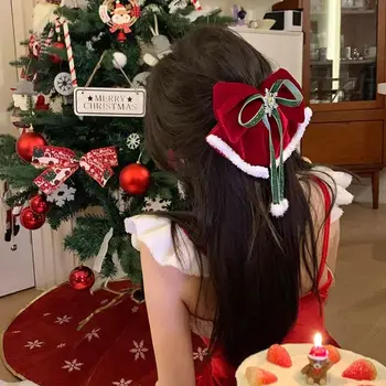 Коледа принцеса фиба кадифе червено голям лък щипка за коса деца червено шнола весела Коледа декор корейски аксесоари за коса