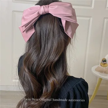 1бр Голяма розова панделка Щипка за коса за жени Трислойна Bow Top Clip Сладки нежни момичета Шапки Мода Корейски аксесоари за коса