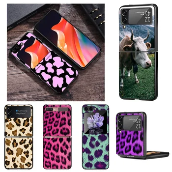 Твърди силиконови черни калъфи за телефони за Samsung ZFlip5 5G Flip4 Flip3 Leopard Cow Skin Print Galaxy Z Flip 3 4 5 капак