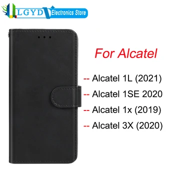 За Alcatel 1L (2021) /1SE 2020 /1x (2019) /3X (2020) TPU и PU Кожен калъф за телефон със слотове за карти и портфейл Капак на телефона