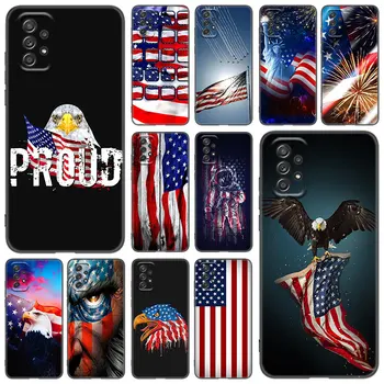USA Калъф за телефон с американски флаг за Samsung A21 A30 A50 A52 S A13 A22 A32 4G A53 A73 5G A12 A23 A31 A33 A51 A70 A71 A72 черен капак