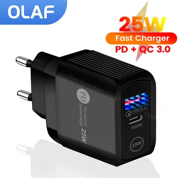 Olaf 25W USB C зарядно устройство за бързо зареждане Захранващ адаптер тип C Chargeur USB зарядно за Samsung Galaxy S22 21 Note 20 A71 USB кабел
