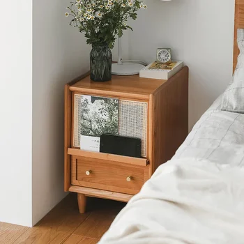 Нощни шкафчета Ратан тъкане спалня мебели нощно шкафче многофункционални малки странични шкаф за съхранение масивна дървесина нощно шкафче