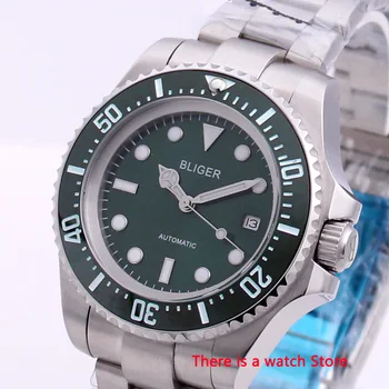 Bliger 43mm Автоматичен механичен часовник Мъже Луксозна марка бизнес керамични панел календар сапфир стъкло светлинен ръчен часовник мъже