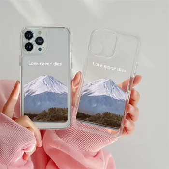 Snow Mountain Scenery Case за IPhone 14 13 12 11 ProMax Mini Plus XR XS Max 7 8 SE2022 Луксозен прозрачен мек силиконов капак