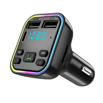 Car MP3 плейър радио безжични цветни светлини 5.0 FM предавател двоен USB зарядно устройство музикален U диск QC 3.0 PD 20W разговори със свободни ръце
