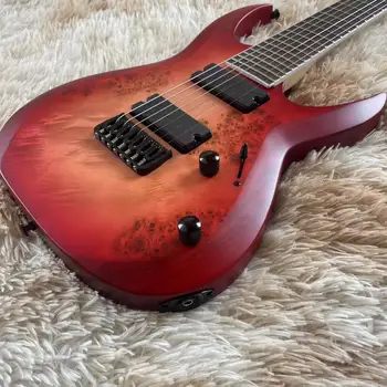 7-струнна сплит електрическа китара, матово цветно градиентно тяло на червена китара, дървесен туморен фурнир, реални снимки на доставка, безплатна доставка