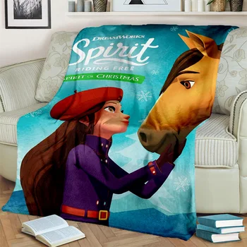 Cartoon Spirit Riding Free Horses Blanket,Soft Throw Blanket for Home Bedroom Bed Sofa Picnic Travel Office Cover Blanket Kids