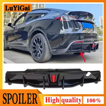 За Tesla Model Y 2018-2022 4-врати задна броня дифузьор устна ABS въглеродни влакна поглед кола багажник сплитер охрана спойлер плоча