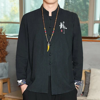 2023 Мъжки ризи Традиционен Кунг Фу Тай Чи памук лен Tang костюм Униформа риза и блузи китайски стил бродирани ризи
