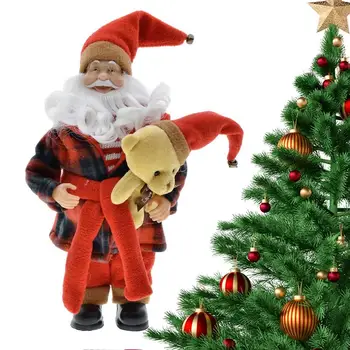 Стоящ Дядо Коледа 30Cm/12Inch Коледна украса Коледни стоящи фигурки орнаменти с малка мечка за Нова година