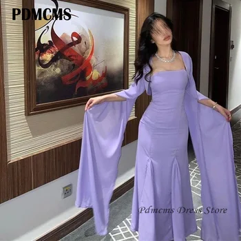 PDMCMS Лавандула шифон вечерни рокли Официални парти рокли русалка с яке вечерни рокли Vestidos De Noche Дълги абитуриентски рокли