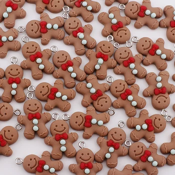 6бр Коледа Gingerbread Man Charms Kawaii смола висулка сексапил DIY дете бижута вземане на консумативи