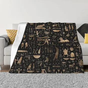 Древноегипетски йероглифи Черни и златни одеяла Фланела пролет/есен Меки одеяла за легло Офис легла хвърля