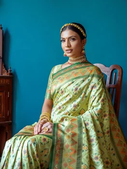 Saree блуза етнически сари индийски парти износване сватба мека коприна сари
