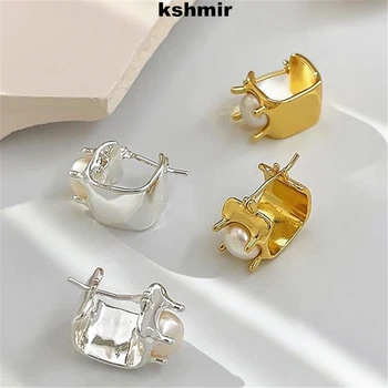 kshmir Квадратен кръг сладководни перлени обеци нова мода дамска катарама за уши
